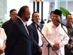 Prabowo Subianto Menerima Ucapan Selamat sebagai Presiden Terpilih dari Surya Paloh saat Berkunjung ke NasDem